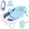 Ikodm Bañera 3 en 1 para bebé con termómetro, alfombrilla de baño, vaso para lavar el pelo del bebé, bañera ergonómica plegable, ahorra espacio, para recién nacidos a partir de 0-3 años (azul)
