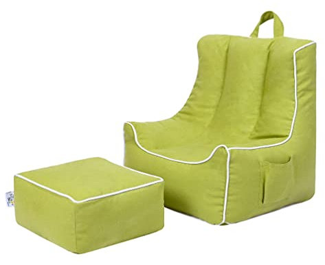 Ready Steady Bed Fauteuil Poire pour Enfant avec Pouf | Ergonomique et Confortable | Meuble Sécurisé pour Salle de Jeux (Chaux)