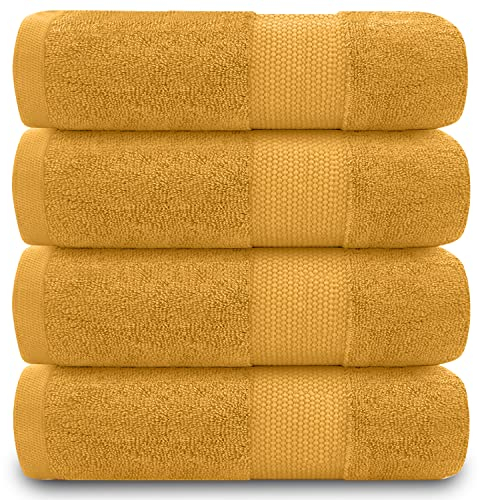 GC GAVENO CAVAILIA Juego de 4 Toallas de Mano para baño, 700 g/m², algodón Egipcio, Toallas de Calidad de Hotel, Lavables a máquina, Ocre, 50 x 85 cm