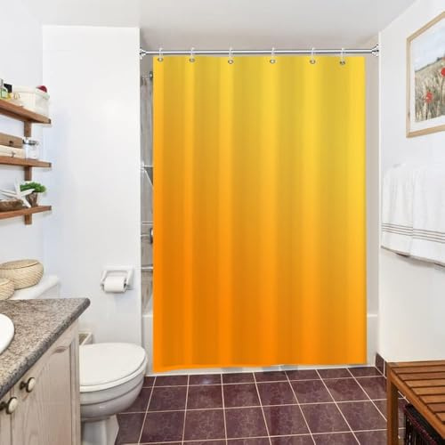 Uiiooazy Tenda da Doccia Antimuffa 150x180cm Arancione Sfumata Giallo | Tenda da Doccia Gradiente Gialla Impermeabile Tessuto in Poliestere Lavabile per Vasca da Bagno con 10 Anelli