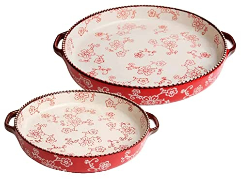 LUCBEI Lasagnera Piatto da Forno in Ceramica, Piatto da Forno Rotondo con Doppio Manico, Il Vestito Viene Utilizzato for Vari Piatti da Forno in Cucina. Teglie da Forno
