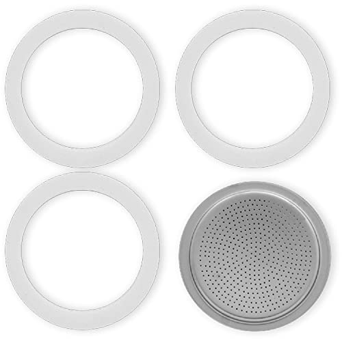 Lot de 3 joints et 1 filtre pour modèle 1 tasse, blanc/argent cafetière café Moka (1 tasse)