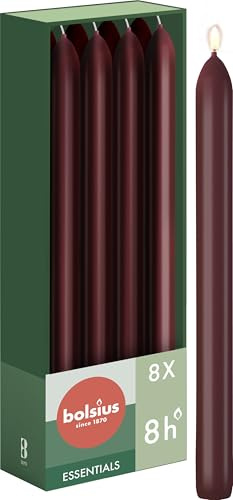 Bolsius Glatte Stabkerzen - Bordeauxrot - Set 8 Stück im Karton - 24 cm
