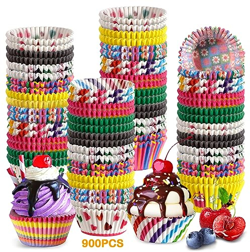POWZOO 900 Pièces Caissettes à Cupcakes en Papier de Fête, Moule Cupcake Standard 6.8 * 3.2cm, pour Mariage, Dessert, Fête, Gobelets pour Gâteaux
