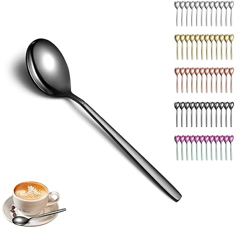 Berglander Berglander Schwarzer Teelöffel 12er-Set, titanschwarz beschichteter Edelstahl-Kaffeelöffel, kleiner Dessertlöffel, Ideal für Zuhause, Restaurant, Hotel, Hochzeit, Party, spülmaschinenfest