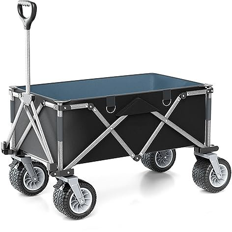 WRJAHCG Schwarz Bollerwagen Faltbar,Faltbar Garten Handwagen Breite Reifen Transportwagen Mit Verstellbarem Griff Faltbrett Campingwagen Offroad-Räder Mit Bremsen Campingwagen