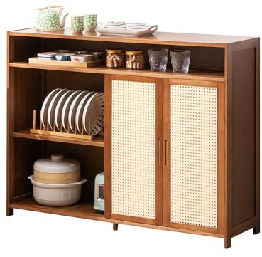 KIRANDY Moderner Aufbewahrungsschrank aus massivem Holz for die Küche und das Wohnzimmer, stilvoll, kompakt und funktional (Farbe : 117x32x86cm Brown)
