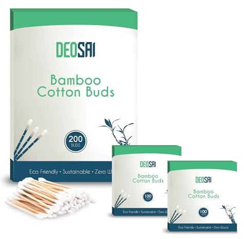 200 premium bambubomullstops | 100 % biologiskt nedbrytbar och plastfri öronknoppar bomull | Bra alternativ till bomullsknoppar i plast/Q tips/kompressor/öronsnäckor