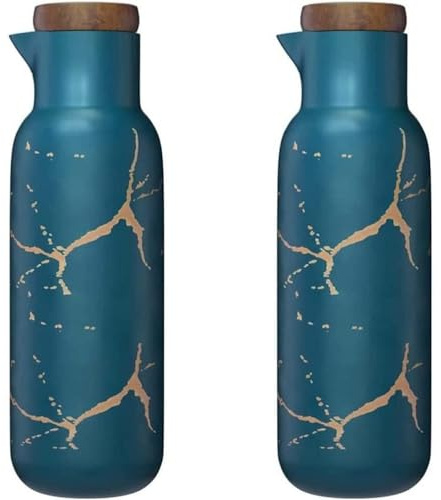 VollfitYYu Marmor Optik Keramik Ölspender 2er Set Ölflasche Essigspender 380ml Olivenöl Behälter Öl Essig Spender für Küche Restaurant BBQ (Grün)