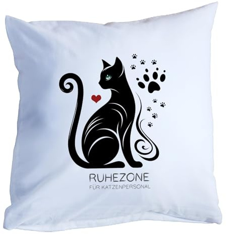 Fördeblau Dekokissen mit Katzen-Motiv 40x40cm - Zierkissen als liebevolle Sofadekoration für Katzenliebhaber, zweifarbiges Katzenkissen in Weiß & Schwarz
