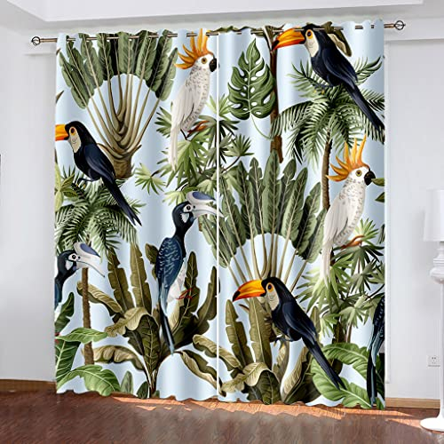 KarfRi Verdunkelungsvorhang Kinderzimmer Junge Mädchen - Vorhänge Blickdicht Mit Ösen - Grüne Papageienkunst Digitaldruck 3D - Thermogardine Für Schlafzimmer Wohnzimmer 2Er Set 210X264cm (H X B)