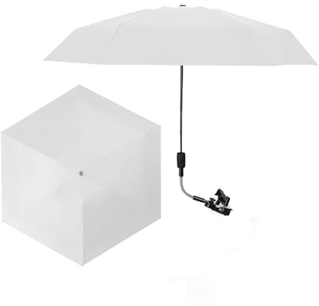 Sombrilla de Playa de 35,4 Pulgadas para Silla, Sombrilla Universal para Silla con Abrazadera Ajustable, Sombrilla Portátil para Sillas de Playa, Accesorios de Viaje para Acampar(Blanco)