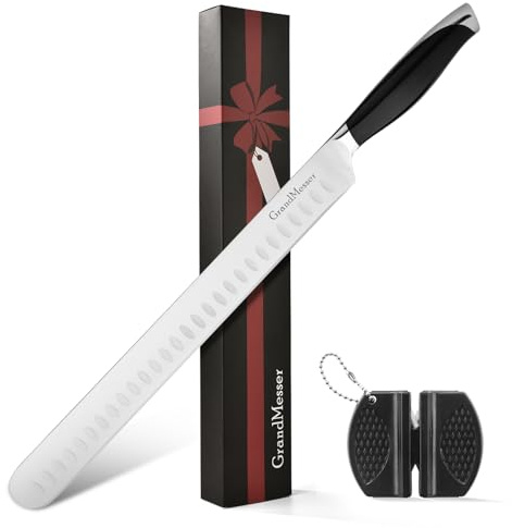 GrandMesser Slicing Carving Knife, 12 Brisket Knife, Ergonomic Handle Design, for Cutting BBQ Turkey Ham Rib Roast Beef with Sharpener.