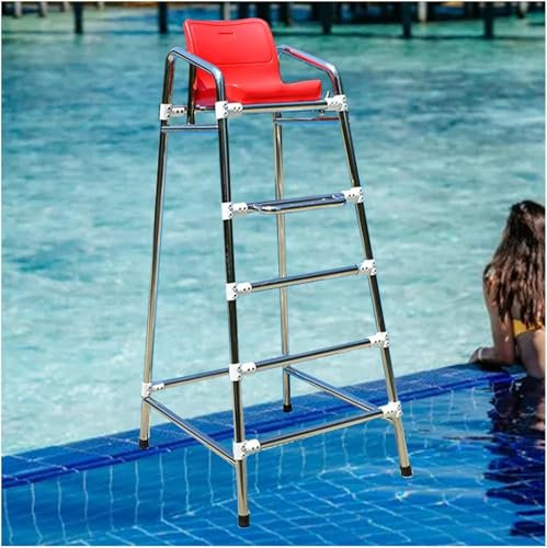 SAFWELAU Taburete alto Escalera para piscina exterior 190 cm de altura Silla de observación de salvavidas Presidente del árbitro de la cancha de voleibol, Escalera de rescate desmontable para muelle d