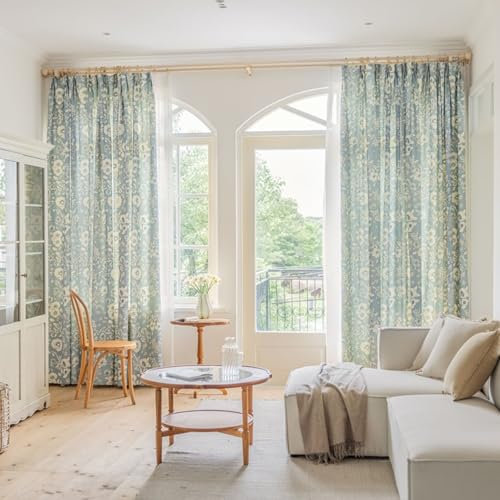 Aotiwe Vorhang Blickdicht Verdunkelung, Gardinen Set Blumen Muster Grün Vorhang Fenster Polyester 2er Set 107 x 244cm