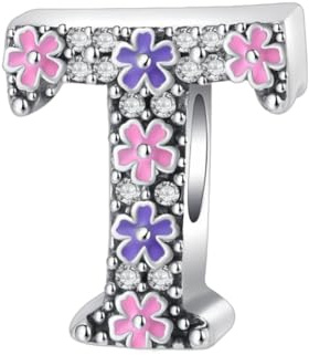GOUWO Breloque lettre T pour bracelets et colliers Pandora Perle de charme en argent 925 pour femme Cadeau d'anniversaire pour amis Bijoux à breloques pour mère