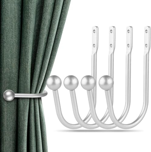 Curtain Holdbacks, 4 pcs Curtains Holder Wall Mounted Drapery Tiebacks Retro Window Hook for Home Decor, Silver