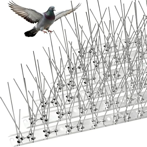 Bird Spikes, Pigeon Spikes with Stainless Steel Base,Bird Deterrent Spikes for Balcony,Roofs and Windows,Deterring for Seagulls,Squirrel,Pigeons and Small Birds, Cover 2.5m