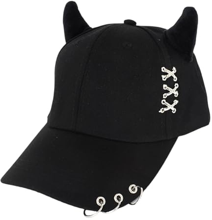 BHFYOB Stilvolle schwarze Kette, Baumwoll-Baseballkappe mit Metallringen, verstellbarer Riemen, atmungsaktiv, Unisex, Hip-Hop-Kappe