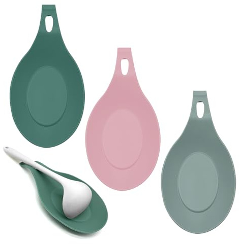 Lot de 3 repose-cuillères en silicone pour dessus de cuisinière, porte-cuillère en silicone pour comptoir de cuisine, porte-cuillère en silicone pour ustensiles de cuisine, spatule, pinces, louches