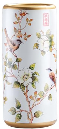 KireiBamboo Portaombrelli in Ceramica Portaombrelli Cinese Bianco Portaombrelli Cinese Fatto a Mano Portacanne da Terra Vintage per Interni Ingresso Casa - 19,5×44cm