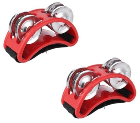 Orolotay 2PCS Fuß-Tamburin-Percussion, Musikinstrument-Percussion-Pedal mit Stahlklingelglocken – Rot, Einfach zu Bedienen