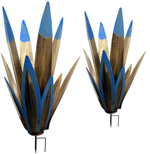 Jorzer Lot de 2 agaves en métal avec pointes rustiques et imperméables - 48,3 cm/40,6 cm - Plante artificielle réaliste - Décoration extérieure