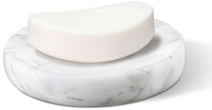 HAMAKAWA tvålskål i naturmarmor, vit rund stensvamphållare för badrum, dusch och diskbänk, elegant badrumstillbehör för heminredning