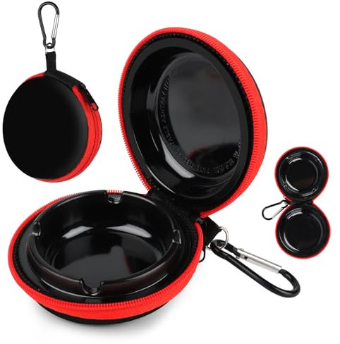 KILDOWS Cendrier Portable, Mini Cendriers de Voiture Cendrier de Poche Anti Odeur Cendriers de Voyage avec Fermeture à Glissière et Porte-Clés pour Extérieur Voiture Bureau Camping (Rouge)