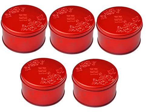 EXAOMBLE 5pezzi Scatola Portaconfetti Cilindrica in Latta Contenitore Regalo Caramelle Per Matrimoni Confezione Bomboniere Piccola Con Design Delicato e Resistente