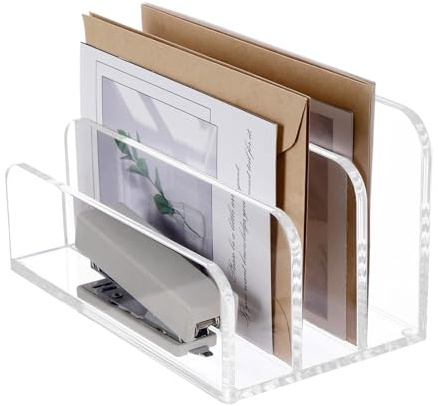 LCUHAVA Acryl Briefhalter 3 Fächer Brief Organizer Schreibtisch Briefständer Transparent Post Organizer Briefablage Bietet Mehr Stauraum | Elegant Dokumentenablage