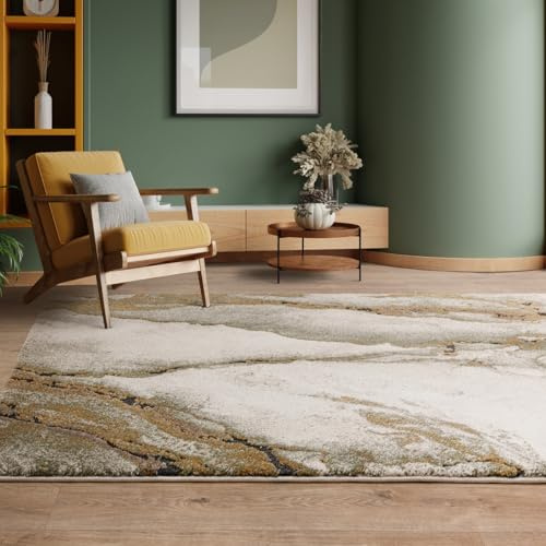 Lord of Rugs Mirage Tappeto astratto per soggiorno, camera da letto, sala da pranzo e ufficio, tappeto moderno, naturale, a pelo alto-basso, morbido peluche strutturato (verde oasis, 120 x 170 cm)