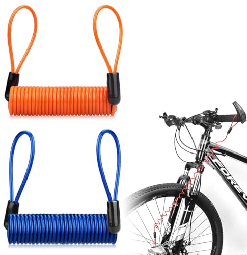Juguta 2 Pièces Antivol moto, chaine antivol moto, bloque disque moto, Memory Cable - Câble de Rappel pour Le Rappel visuel de Bloque Disque - pour la sécurité des Motos - Orange et Bleu