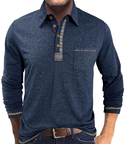 LAOARA Poloshirt Herren Langarm Polo Shirts Tshirt Männer mit Tasche Kragen Brusttasche Langarmshirt Tops M-3XL