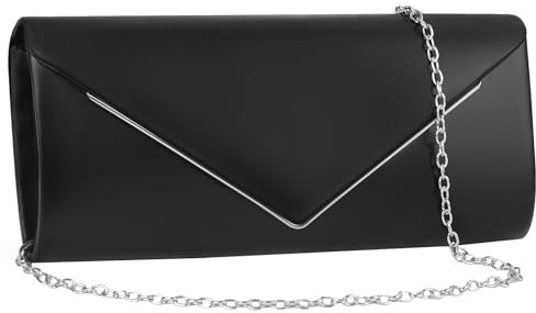Larcenciel Bolso Mujer Vintage, Negro Bolso de Mano de Cuero con Cadena Desmontable, Elegante Clutch de Noche Sobre, Moda Crossbody Bandolera, Carteras de Mano para Boda, Fiesta, Ceremonia, 25x10x5CM