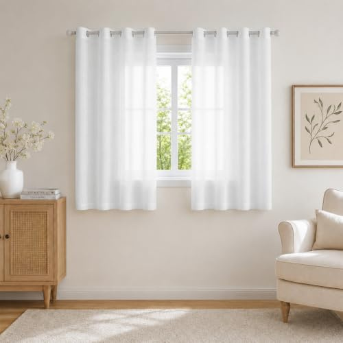 Ystyle Tende per Interni con Anelli 2 Pezzi, 140x160 CM, Bianco | Tende Camera da Letto Soggiorno, Tende Moderne per Salotto Casa Finestra, Tenda Trasparenti Voile Semi Eleganti