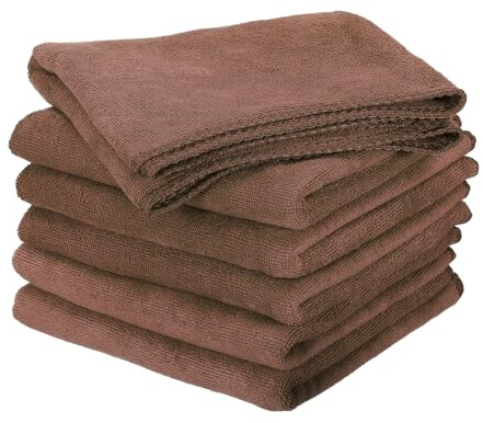 sourcing map 6 Pack Microfiber Cleaning Cloth, 30 x 14 Multi-Functional Cleaning Towels Reusable Absorbent Rags for Car Wash Kitchen Household Window Clean, Brown