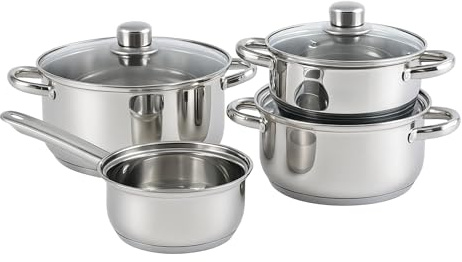 Well Home Juego de Batería de Cocina de 7 Piezas en Acero inoxidable con Bases de inducción y mangos ergonómicos