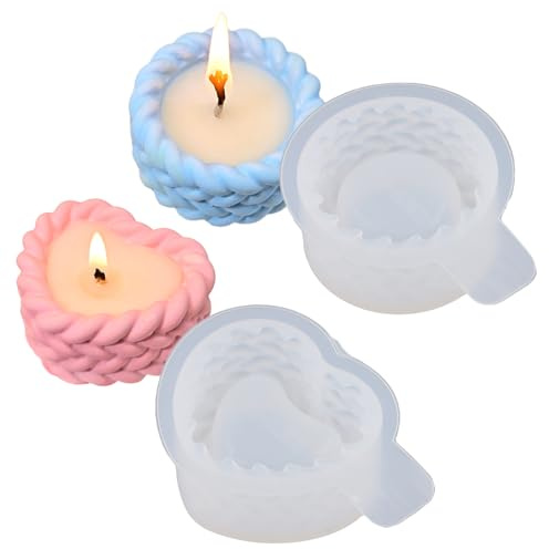 Juego de 2 Moldes de Silicona para Velas, Moldes de Silicona para Hacer Velas Aromáticas, Molde para Macetas y Porta Velas, Kit para Fundición de Resina y Cera, Forma de círculo y corazón