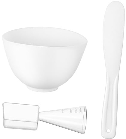 COLLBATH Set De 3 Piezas Cuencos Faciales De Silicona Blanco, Aplicador y Espátula Grandes Para Mascarillas Caseras, Herramientas Multifuncionales Para Cuidado Facial y Spa En Casa
