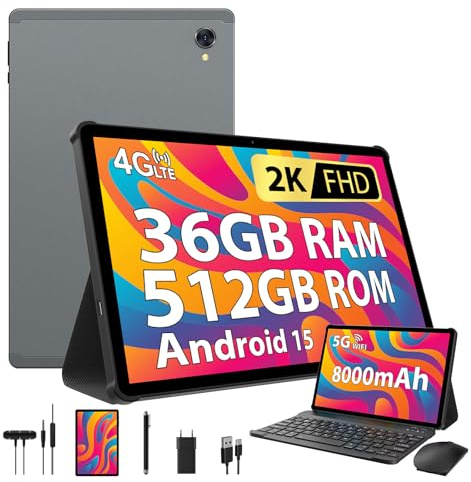PIXGOOD 2K Android 15 Tableta, 36GB RAM+512GB ROM (2TB TF), 4G LTE+5G WiFi, Tablet 10.6 Pulgadas, Octa-Core, 2000 * 1200FHD, 8000mAh, 13MP+8MP, GPS, Tablet con Teclado ect (Gris)