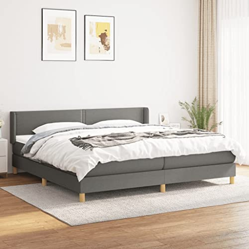 Mokuyary resårsäng med madrass, mörkgrå, 200 x 200 cm, tyg, sängram, säng med ribbotten, plattform, sängram, enkel montering för sovrum, gästrum – T