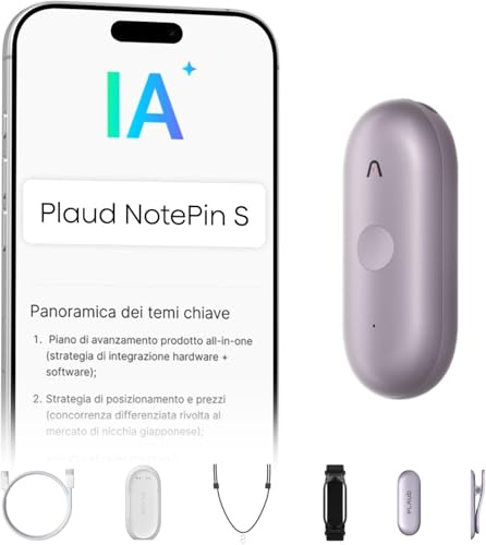 Plaud NotePin S Enregistreur Vocal IA avec Bouton Tactile Dictaphone Violet | Prise de Notes IA avec Transcription Résumé IA et Teams Dictaphone Numérique pour Réunions Interviews avec 4 Accessoires