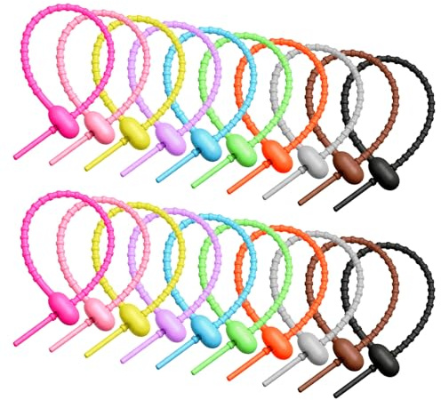 8 Inch Colorful Silicone Cable Ties, 20Pcs Reusable Zip Ties Adjustable Multi Purpose Twist Ties for Plastic Bags Wires and Cables Home Office Kitchen, Food Sealing Tie