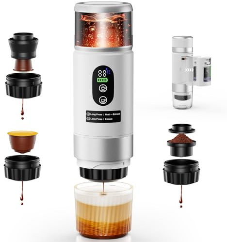reffmov Cafetera Espresso Eléctrica Portátil 3 en 1,Cafetera de Viaje para Camping con batería de 2 × 7.500 ma,20 Bar,USB-C,Cafetera Pequeña 3 en 1 con Café Molido y Cápsulas (NS & DG) para RV,Viaje