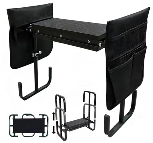 HEYIDAMAI Sgabello da giardino pieghevole al ginocchio, altezza regolabile, 60 x 52 x 27 cm, per lavori di giardinaggio con ausilio per alzarsi, borsa per attrezzi, tappetino in schiuma, per