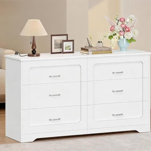 Hzuaneri Commode 140cm Charge intégrée 6 tiroirs Blanc