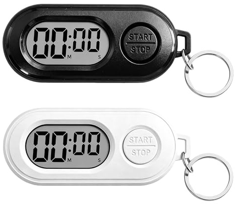 Schlüsselanhänger Stoppuhr, SGZIOO 2 Stück Mini Countdown Timer, Stoppuhr und Uhrzeit, Digitaler Timer Im Taschenformat, Sportliche Stop Watch LCD Digital für Schlüsselclips, Leine, Rucksack