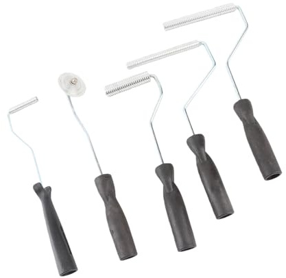 FTVOGUE Kit de Rodillos para Laminar de Fibra de Vidrio, Herramienta de Paleta de Burbujas con Cabeza de Aluminio, 5 Piezas, Mangos de Aleación de Acero y Plástico para Reparación de Barcos, Bañera,