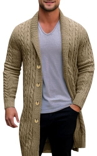 Fluffig stickad kappa för män med leopardmönster, öppen lång jacka, ledig ulltröja med krage, fickor